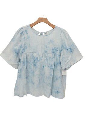 Old Navy Tie Dye Denim Swing Top Womens Large Blue Oversized Cotton Bohemian